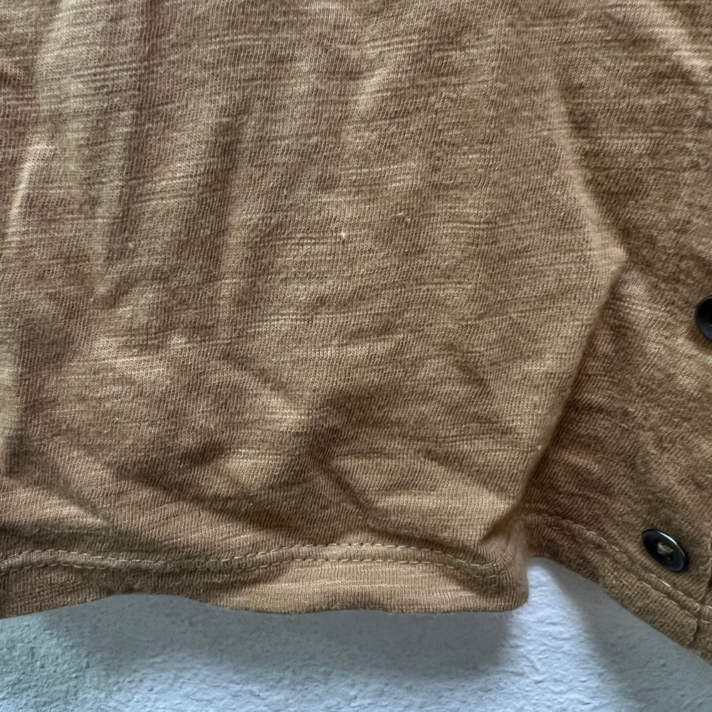 American Eagle Outfitters Tan Flutter Sleeve Blouse with Ruffled Bib Collar - Picture 5 of 5